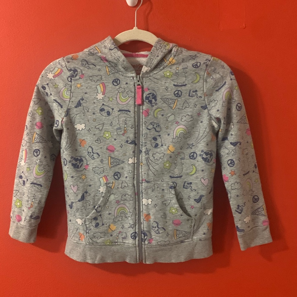 Cat & Jack Gray Kids Hoodie with Colorful Patterns 6/6X